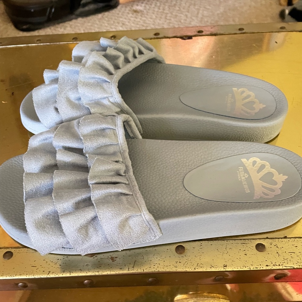 BNWOT Baby Blue Ruffled Slides by Fergie